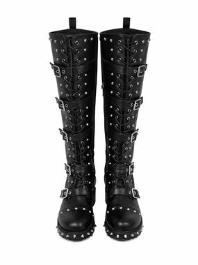 AKIRA Punk Goth Faux Leather Lace Up Studded Buckle Combat Boots